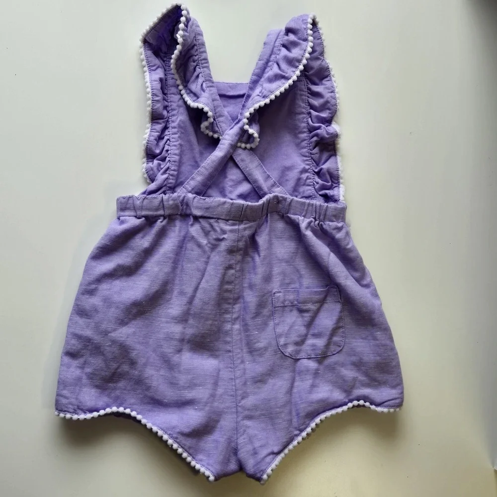 Janie And Jack Lavendar Pom Pom Trim One Piece Size 6-12 Months‎ Linen Blend